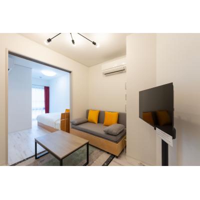 新宿の繫華街エリア/駅徒歩4分/1LDK/アクセントカラーのおしゃれなお部屋/タスキsmart東新宿 302の物件写真1