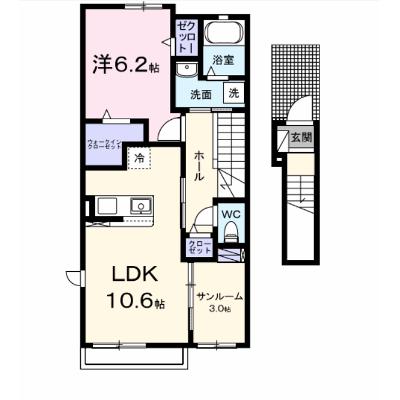 ルチェリデＢ 205【管理NO：1-028396902-02040】 ★家具家電は申し込み後に搬入します★ ★2026年12月下旬入居可能★の外観画像