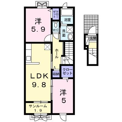 オワゾブルー 203【管理NO：1-023646001-02030】 ★家具家電は申し込み後に搬入します★ ★2026年08月下旬入居可能★の外観画像