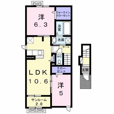 メゾン・シャトンⅡ 201【管理NO：1-028086802-02010】 ★家具家電は申し込み後に搬入します★の外観画像