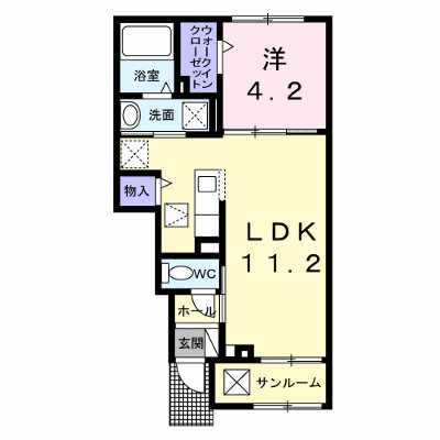 サンフルールⅡ 102【管理NO：1-028322302-01020】 ★家具家電は申し込み後に搬入します★ ★2026年10月下旬入居可能★の外観画像