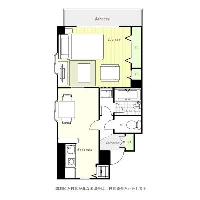 ●2026年4月22日から入居可●ユニオンマンスリー黄金町リバレイン２　504　1DK・セミダブル・くつろぎstyle☆【1DK/30.8㎡】黄金町駅から徒歩3分、大岡川沿いでベランダからの見晴らしもの間取り図