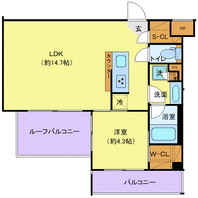 マンスリーリブマックス東新宿シーフォルムⅡ□『1LDK・40平米』【シモンズベッド・ソファ・ルーフバルコニー付】≪ラグジュアリーシリーズ≫の物件間取り図