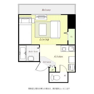ユニオンマンスリー東松戸駅前１　1209　1R・シングル・くつろぎstyle☆バストイレ別、浴室乾燥機、二口ガスコンロ付きの物件間取り図