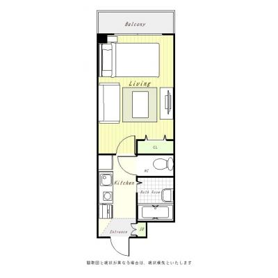 ユニオンマンスリー船橋４　406　1K・セミダブル・くつろぎstyle☆船橋駅徒歩5分／オートロック付き・バストイレ別のお部屋の間取り図