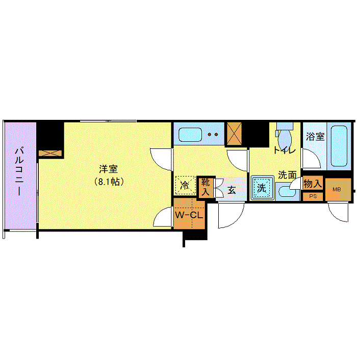 マンスリーリブマックス銀座・築地アジールコート▲『1K・25平米・駅5分』【ローテーブル・ソファ】≪プレミアムシリーズ≫の間取り図