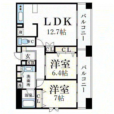 グッドステイ三ノ宮プレジール★【エグゼクティブ・2LDK・NET対応・駐車場有】の物件間取り図