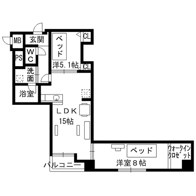 マンスリー辛島　2ＬＤＫタイプ（8Ｆ）の間取り図