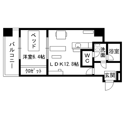 マンスリー辛島　1LDK（８Ｆ)の間取り図