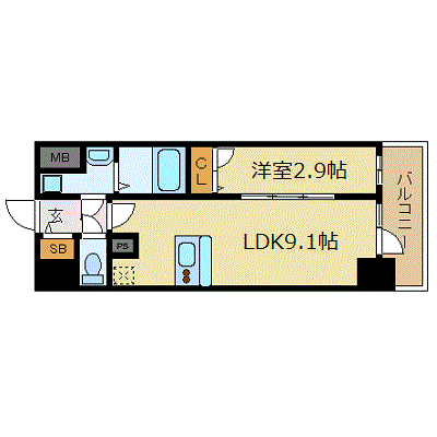 グッドステイ神戸駅西レジデンス■『1LDK』【エグゼクティブ・2020年1月築・５０型ＴＶ・浴室乾燥機・2口ガスコンロ】の物件間取り図