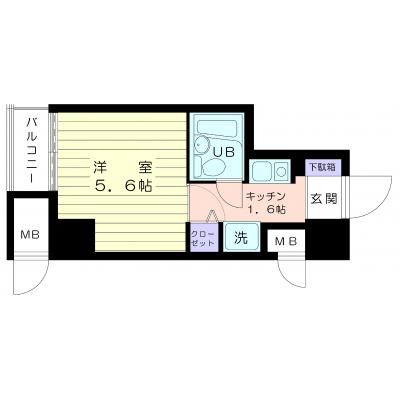 シャレー藤沢　2階（205）　1Ｋ　家具家電付　シングルの物件間取り図