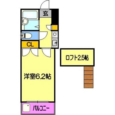 スマイルハイツ　【健軍商店街近く　バストイレ別　ロフト付き　ネット無料♪】の物件間取り図