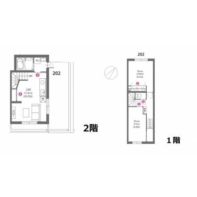 「ワールドポテンシャル中目黒202」メゾネット★2LDKマンション★広々ベランダの物件間取り図