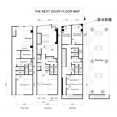 ◆THE　NEXT　DOOR　T1◆東寺を眺める個室スペース！キッチン、トイレ、シャワーブース共用。の物件間取り図
