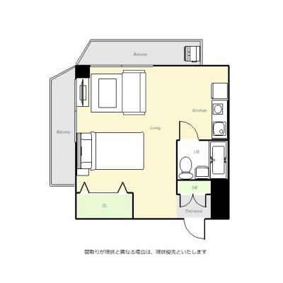 ユニオンマンスリー松戸２　701　1R・セミダブル・くつろぎstyle☆人気の角部屋＆弐面採光♪高層階で眺望良好♪快適なソファ付き♪の物件間取り図