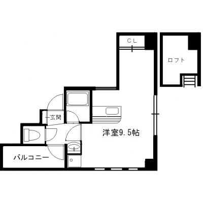 エールマンスリー幟町　参番館　(6-3)　【★無料WI-FI標準装備（無制限）★、広島電鉄銀山町駅、八丁堀駅近く、乾燥機能付洗濯機、角部屋、ロフト付き】の物件間取り図