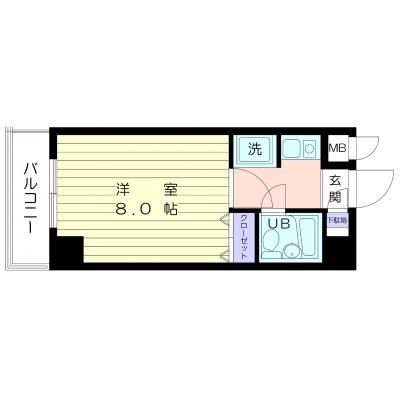 シャレー藤沢　3階（306）1K　家具家電付　シングルの物件間取り図