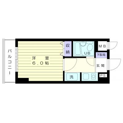 シャレー藤沢　4階（402）　1Ｋ　家具家電付　シングルの物件間取り図