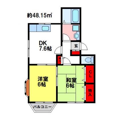 トーマンスリー鳥栖市宿町☆市役所近く☆駐車場１台無料★広々48㎡の２DK☆の物件間取り図