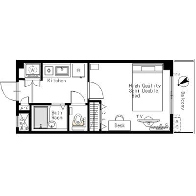 [六本木ヒルズ至近]マンスリー22F：1K、20平米(2階)の物件間取り図