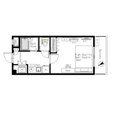 [六本木ヒルズ至近]マンスリー22G：1K、20平米(2階)の間取り図