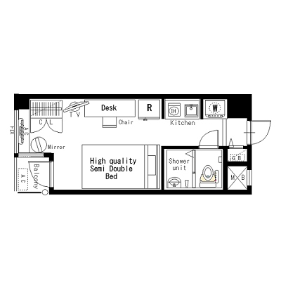 [六本木ミッドタウン至近]マンスリー6H：1R、20平米(8階)の間取り図