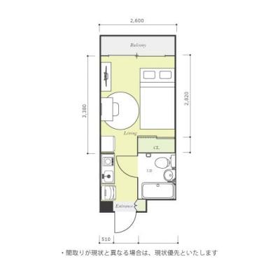 ユニオンマンスリー藤沢善行駅前１　404　1R・セミダブル☆小田急江ノ島線善行駅から徒歩。人気の角部屋の間取り図