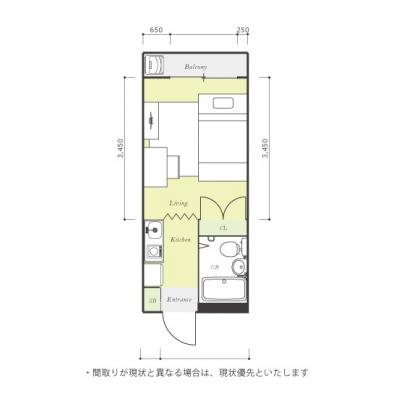 ●2026年4月18日から入居可●ユニオンマンスリー柿生２　206　1R・セミダブル☆◆インターネット固定回線（有線）無料の部屋◆小田急線利用で新宿までダイレクトアクセス、人気の角部屋の間取り図