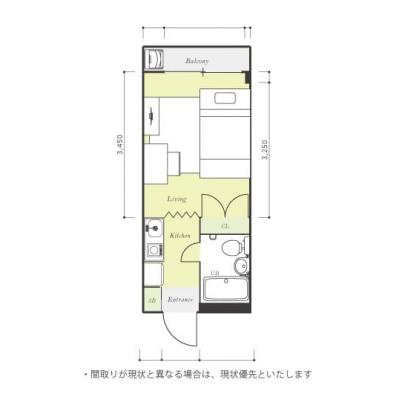 ユニオンマンスリー永山２　402　1R・セミダブル☆京王線・小田急線沿線、洗濯機や冷蔵庫など家電つきのお部屋の間取り図