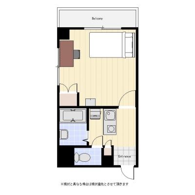 ユニオンマンスリー日本橋人形町４　305　1K・セミダブル☆バストイレ別＆デスク・チェアのお部屋♪人形町駅徒歩１分の駅チカ物件！の物件間取り図