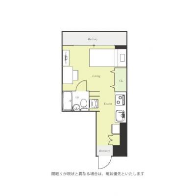 ユニオンマンスリー調布３　202　1R・シングル☆人気の２口ガスコンロ＆室内洗濯機のお部屋♪の間取り図