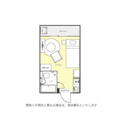 ●2026年5月9日から入居可●ユニオンマンスリー東船橋ルーチェ１　102　1R・シングル☆パリアパルトマン風＆アクセントクロスの間取り図