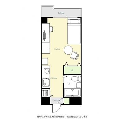 ユニオンマンスリー千葉本八幡１　413　1R・シングル☆◆インターネット固定回線（有線・Wi-Fi）無料の部屋◆デスク＆チェア付き♪の間取り図