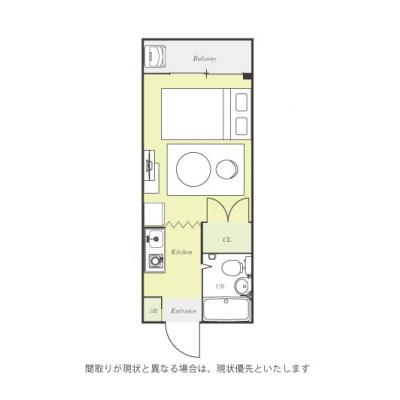 ユニオンマンスリー福生ビエント２　404　1R・セミダブル☆歩いて7分の場所にはディスカウントストアあり/人気の角部屋の間取り図