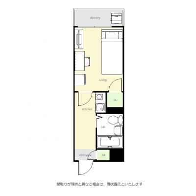 ユニオンマンスリー府中７　406　1K・シングル☆◆インターネット固定回線（有線・Wi-Fi）無料の部屋◆京王線　府中駅　徒歩7分！駅前充実♪新宿までアクセス良好♪の間取り図