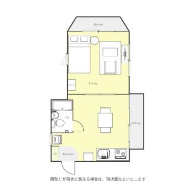 ユニオンマンスリー天王台１　101　1DK・セミダブル☆人気の角部屋♪ダイニングセット付♪２口ガスコンロ♪広々33㎡くつろぎのお部屋♪の間取り図