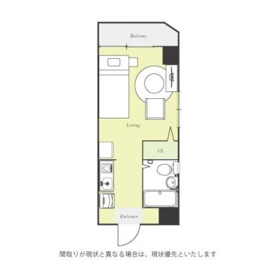 ユニオンマンスリー千葉駅３　406　1R・シングル☆◆インターネット固定回線（有線・Wi-Fi）無料の部屋◆人気の角部屋＆２面採光♪の間取り図