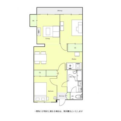 ユニオンマンスリー柏３　103　2LDK・ダブル・くつろぎstyle【４名まで】☆バストイレ別・独立洗面台♪ダイニングセット付♪の間取り図
