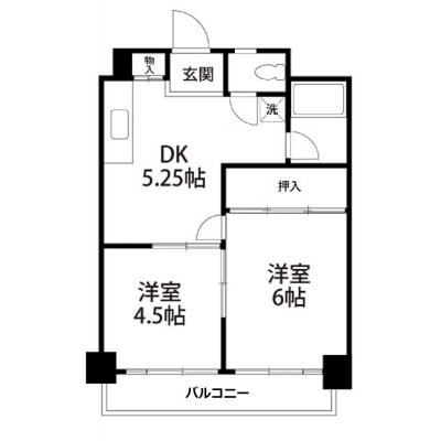 YM_エレガンス宮町　◆広々2DKタイプ　敷地内にタイムズカーステーション有　保証人不要◆の物件間取り図