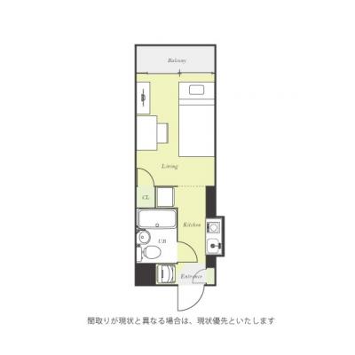 ユニオンマンスリーつきみ野１　303　1R・シングル☆デスク・チェア＆室内洗濯機やたっぷり収納2ドア冷蔵庫など生活家電のあるお部屋の間取り図