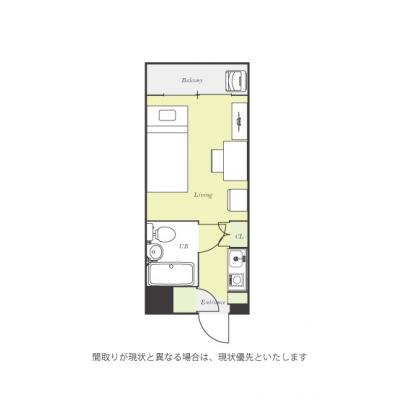ユニオンマンスリー柏６　303　1R・シングル☆安心のモニター付きインターフォン＆デスク・チェア＆洗濯機など生活家電のあるお部屋の間取り図