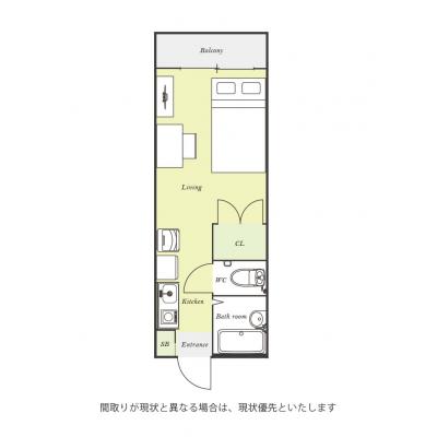 ●2026年4月27日から入居可●ユニオンマンスリー久米川２　206　1R・セミダブル☆バストイレ別＆モニター付きインターフォン完備＆２ドア冷蔵庫など生活家電のあるお部屋の間取り図