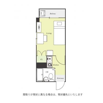 ユニオンマンスリー日吉本町３　106　1K・シングル☆人気の角部屋＆2面採光♪デスク・チェア完備/日吉駅へ約2分でアクセスの間取り図