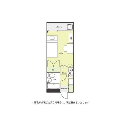 ユニオンマンスリー柿生７　106　1R・シングル☆嬉しいたっぷり収納あり♪デスク＆チェアや2ドア冷蔵庫などの家具家電付きの物件間取り図