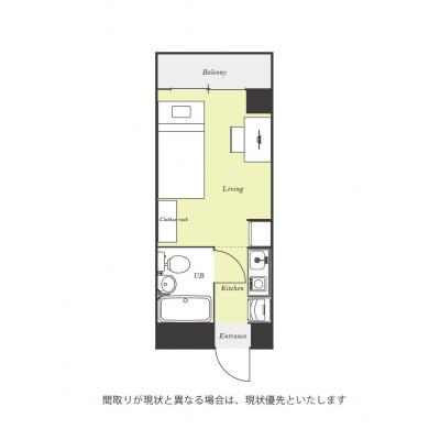 ユニオンマンスリー鶴見市場１　514　1R・シングル☆人気の角部屋♪室内洗濯機や2ドア冷蔵庫など生活家電のあるお部屋の間取り図