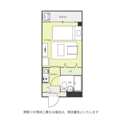 ユニオンマンスリー新京成鎌ヶ谷１　103　1K・シングル☆モニター付きインターフォン完備！ソファ・テーブルや冷蔵庫などのあるお部屋の間取り図