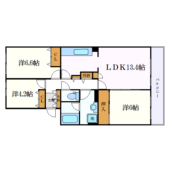 マンスリーリブマックス高崎線行田リブレス◎『禁煙ルーム・3LDK・68平米・ツインタイプ』【独立洗面】≪スタンダードシリーズ≫の物件間取り図