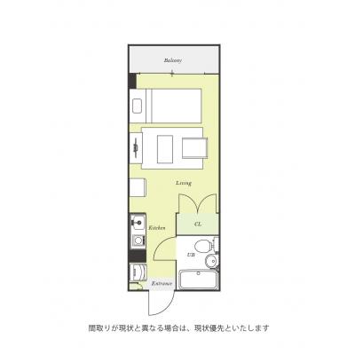 ユニオンマンスリー本厚木３　705　1R・シングル☆ソファ・テーブルのあるお部屋♪安心のモニター付きインターフォン＆室内洗濯機完備の間取り図