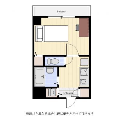 ●2026年2月4日から入居可●ユニオンマンスリー後楽園１　403　1R・シングル☆２口ガスコンロ＆バストイレ別＆室内洗濯機＆デスク・チェアのお部屋♪スーパー２分で自炊もOK！１棟複数室なので法人様にの間取り図
