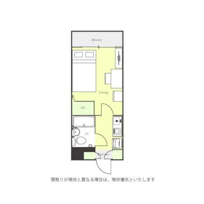 ユニオンマンスリー与野１　411　1K・セミダブル☆JR京浜東北線沿線、大宮駅や上野駅へ乗換なし/テレワークにおすすめデスクや生活家電のあるお部屋の間取り図